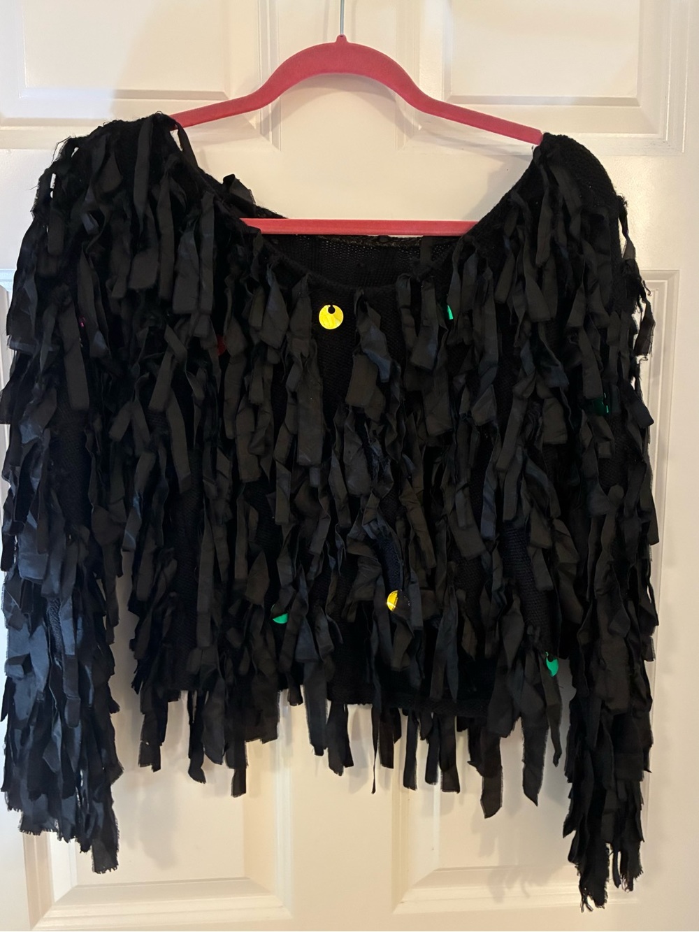 Vintage Creative Force Black Shredded Fringe Crop Sweater Italy 🇮🇹 Small